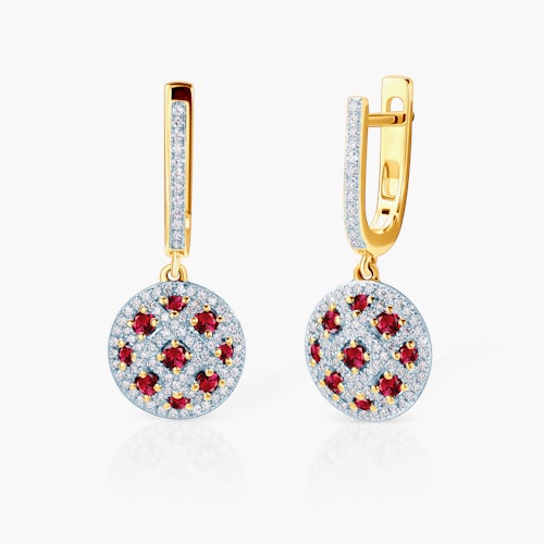 Kolczyki Savicki: dwukolorowe złoto, rubiny, diamenty